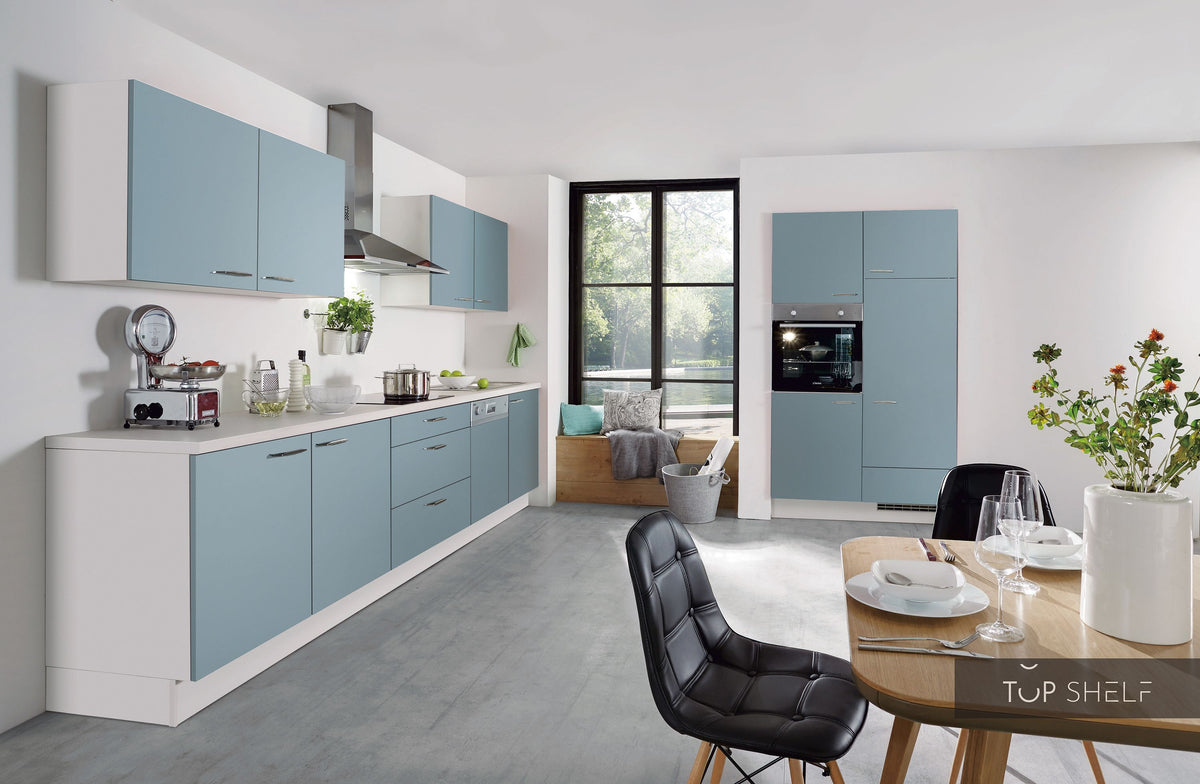 nobilia Küche Küchenzeile Touch 337 Lacklaminat Aqua supermatt 330 + 120 cm konfigurierbar mit Elektrogeräten