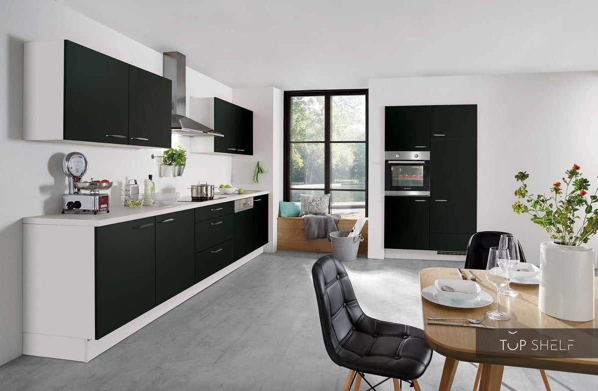 nobilia Küche Touch 340 Lacklaminat Schwarz supermatt 330 + 120 cm konfigurierbar mit E-Geräten