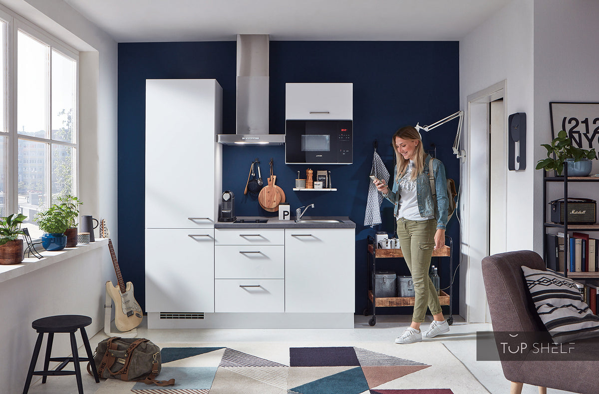 nobilia Miniküche Bremerhaven 180 cm komplett mit E-Geräten Weiß Singleküche konfigurierbar