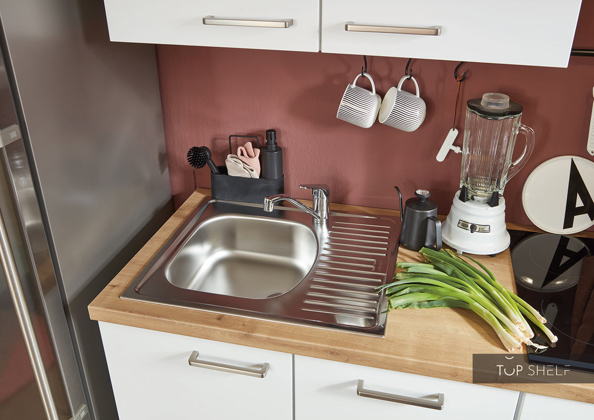 nobilia Miniküche Dresden 210 cm Arbeitsplatte im Dekor 192 Eiche Provence und Edelstahl Einbauspüle
