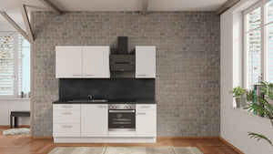 nobilia Miniküche Kleve 180 cm Weiß matt Beton Schiefergrau mit Backofen