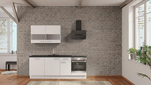 nobilia Pantryküche Bonn 225 cm Alpinweiß matt Beton Schiefergrau mit Backofen