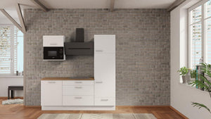 nobilia Singleküche Darmstadt 210 cm Weiß matt Eiche Provence mit Kühlschrank & Geschirspüler