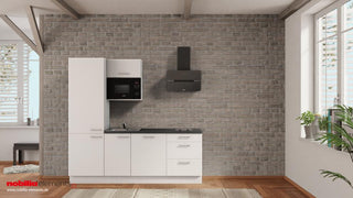nobilia Singleküche Eschweiler 225 cm Weiß matt Beton Schiefergrau komplett mit Kochfeld
