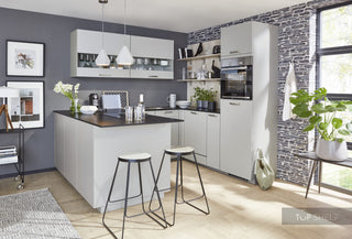 nobilia cuisine en U Touch 341 gris pierre supermat 220 x 280 x 215 cm configurable - - sans appareils électriques / miroir inversé