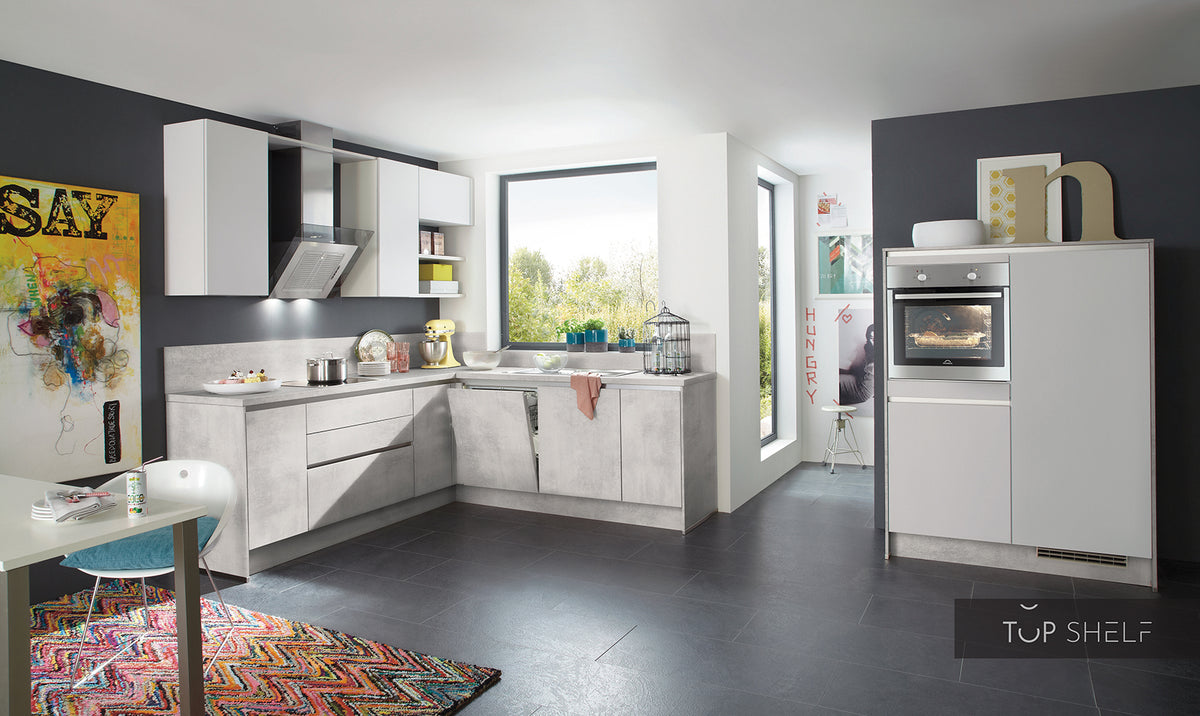 nobilia Winkelküche Eckküche Riva 891 Weißbeton 270 x 240 + 120 cm konfigurierbar mit E-Geräten