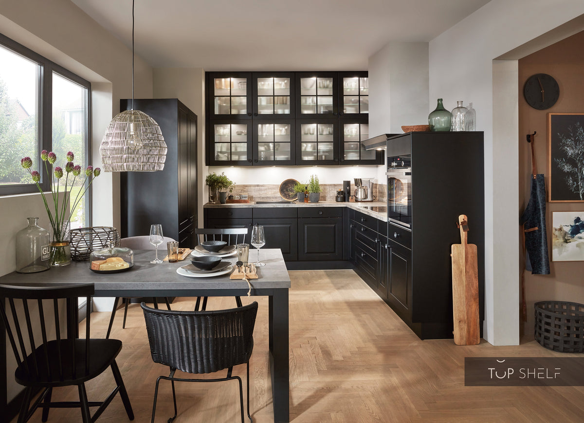 nobilia Winkelküche Eckküche Sylt 851 Lack Schwarz matt 290x250+120cm konfigurierbar mit E-Geräten