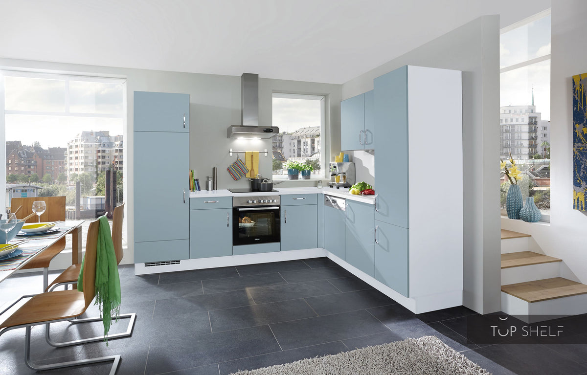 nobilia Winkelküche Eckküche Touch 337 Lacklaminat, Aqua supermatt 250x310 cm konfigurierbar mit E-Geräte mit Hochschrank