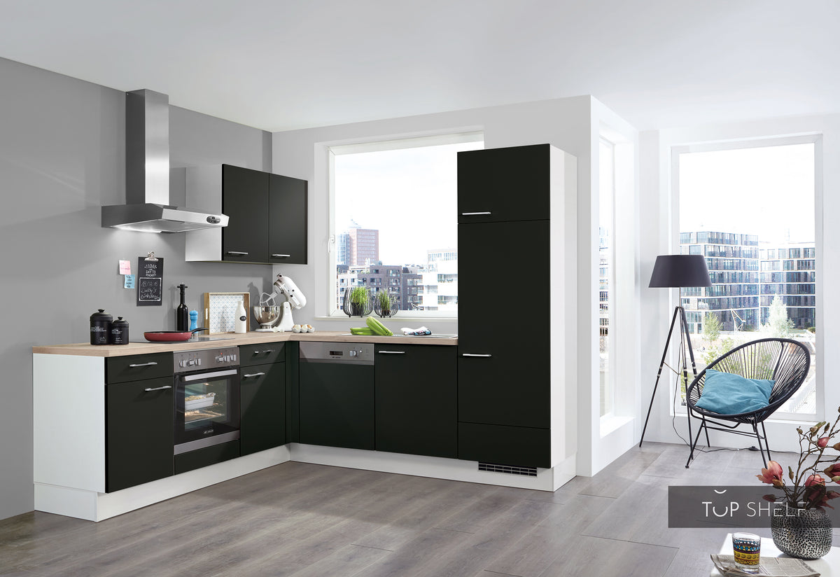 nobilia Winkelküche Eckküche Touch 340 Lacklaminat Schwarz supermatt 250x250 cm konfigurierbar mit E-Geräten ohne Highboard