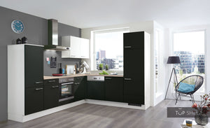 nobilia Winkelküche Eckküche Touch 340 Lacklaminat Schwarz supermatt 310x250 cm konfigurierbar mit E-Geräten mit Highboard