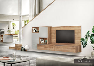 nobilia Mueble de salón Lowboards Set salón 300 cm STRUCTURA 405 Roble Sierra Imitación - LUX 819 Gris seda alto brillo / STRUCTURA 405 Imitación de roble Sierra / sin accesorios
