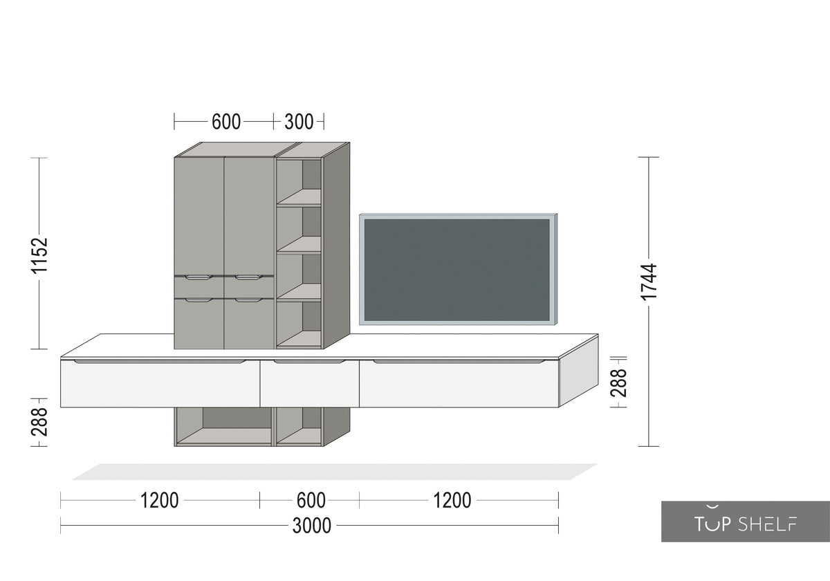 nobilia Wohnwand Lowboards Wohnzimmer Set 300 cm Touch 341 Steingrau supermatt
