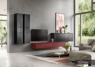 nobilia Wohnwand Lowboards Wohnzimmer Set 390 cm STRUCTURA 403 Eiche Nero Nachbildung - EASYTOUCH 963 Rostrot ultramatt / STRUCTURA 403 Eiche Nero Nachbildung / ohne Zubehör