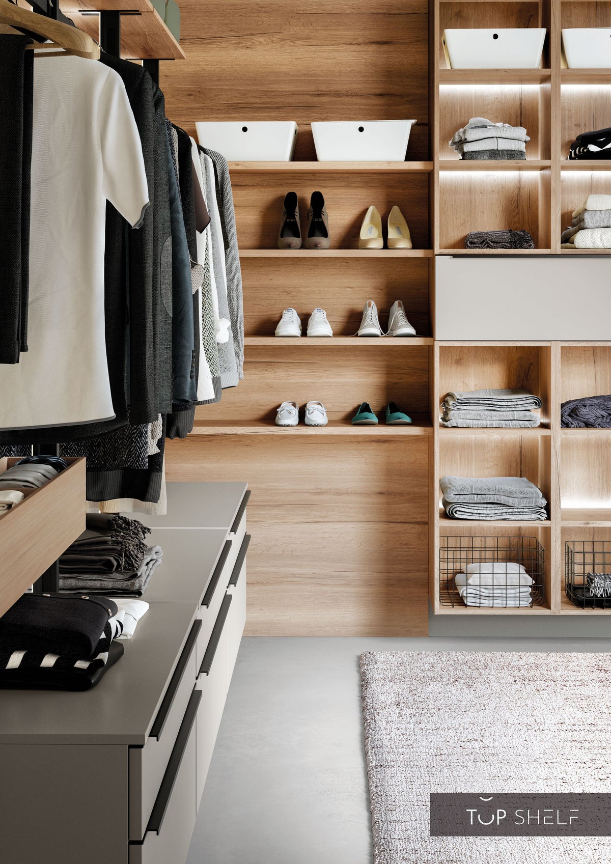 nobilia begehbarer offener Kleiderschrank Ankleiderzimmer 240 cm + 360 cm + 240cm Touch 341 Steingrau supermatt