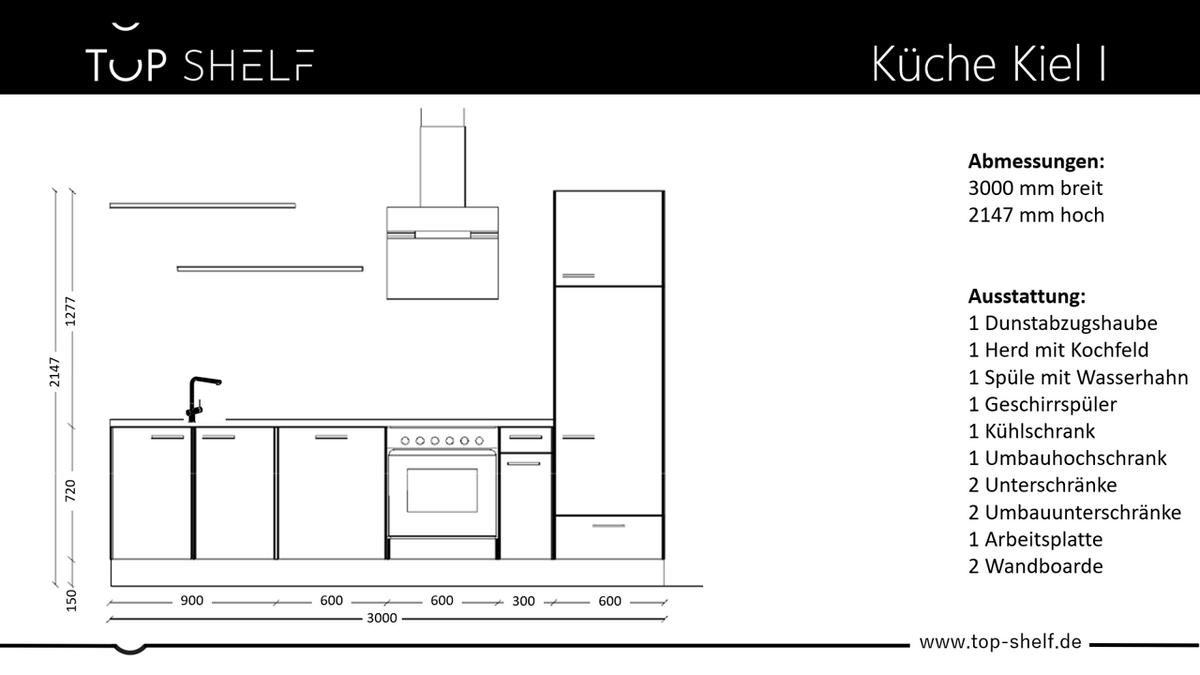 nobilia elements Küche Kiel 300cm Küchenzeile Zeichnung