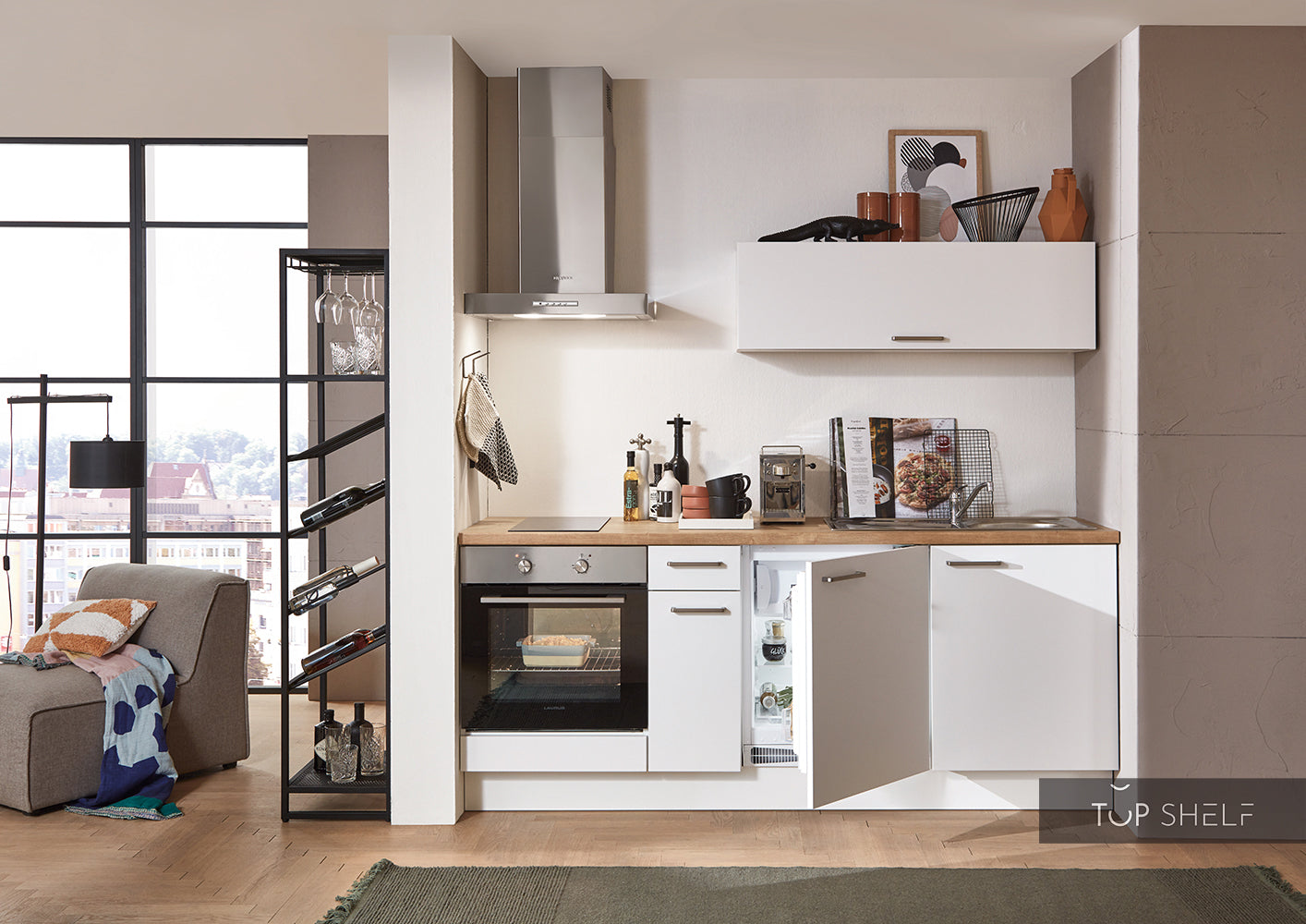 nobilia elements Miniküche Altenburg 210 cm Pantryküche in weiß komplett konfigurierbar mit Geräte