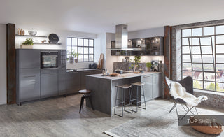 nobilia kitchen unit with kitchen island Flash 453 Slate Gray high gloss 335+245 cm configurable - - without Electrical Appliances / no