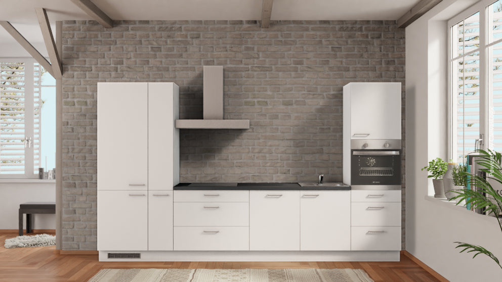 nobilia Küchenzeile Kerpen 360 cm Weiß matt Beton Schiefergrau mit E-geräten