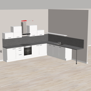 nobilia L-vormige keuken met grote werkruimtes Erkelenz 365 x 345 cm wit supermat beton leigrijs uitrusting deels met elektrische apparatuur