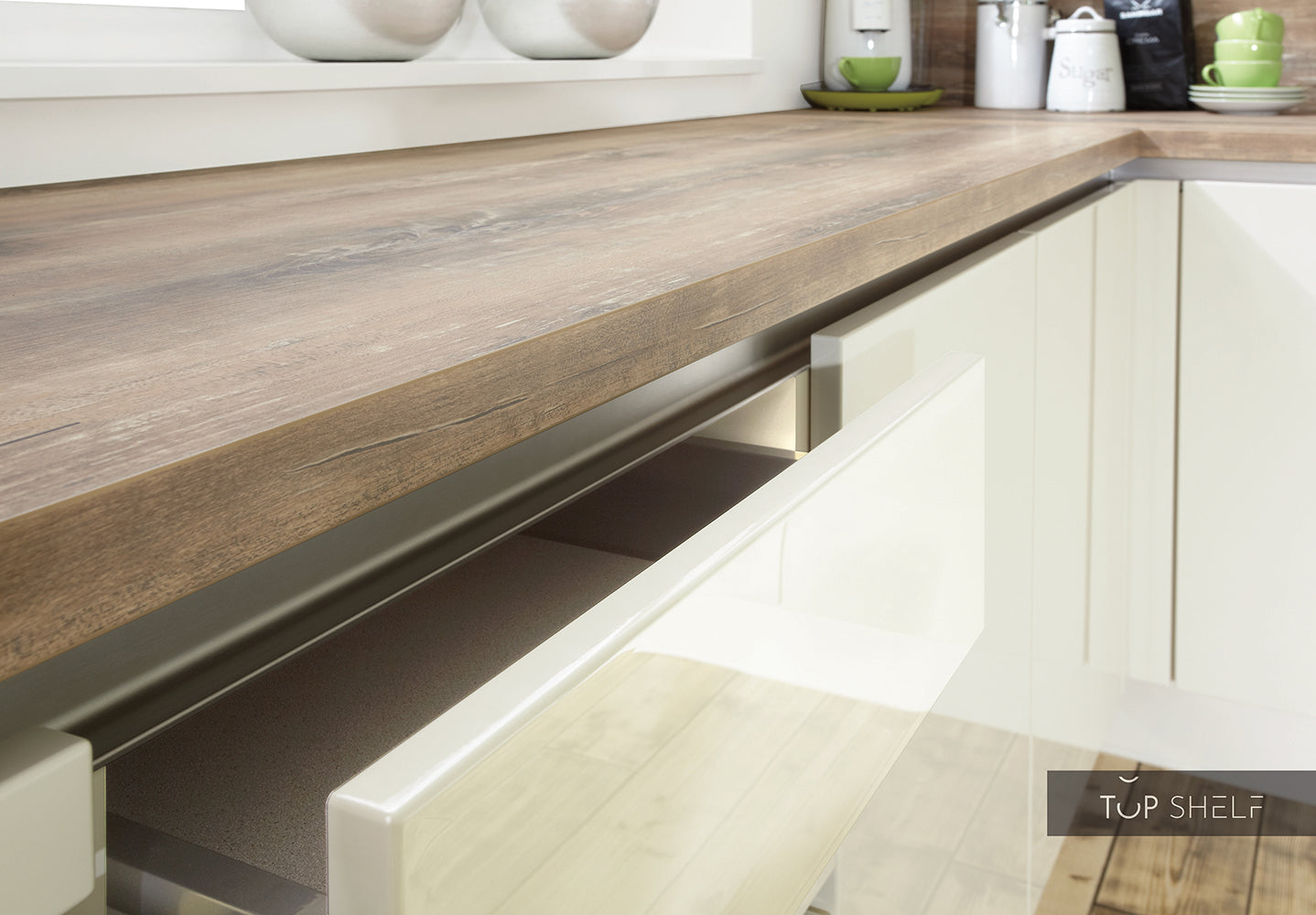 nobilia Küche Küchenzeile Lux 816 Lack Magnolia Hochglanz 360x360 cm konfigurierbar mit E-Geräten Detail