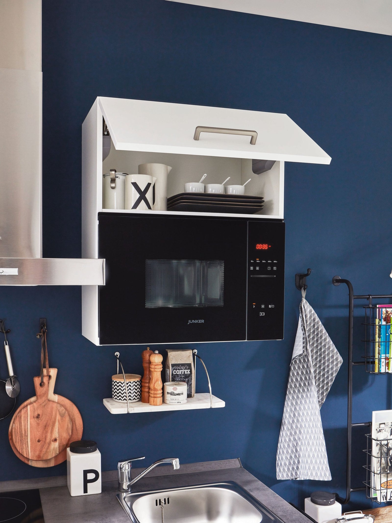 nobilia Komplettküche Goch 315 cm Weiß matt Beton Schiefergrau mit Backofen