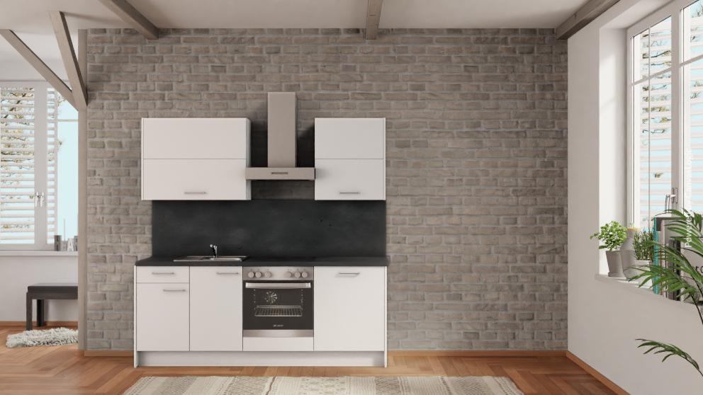 nobilia Appartementküche Jülich 210 cm Alpinweiß matt Beton Schiefergrau mit Backofen nobilia - topshousehelf.com