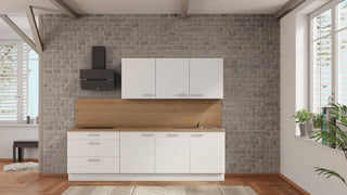 nobilia Cocina de apartamento Neubrandenburg 270 cm blanco alpino mate roble Provenza completo con placa de cocina