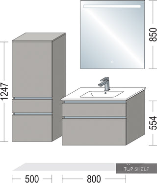 nobilia Badmöbel-Set Waschtisch mit LED Spiegel Badezimmer-Set 130 cm Schiefergrau supermatt - --- / Touch 334 Schiefergrau supermatt / ohne Zubehör