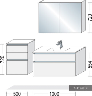 nobilia Badmöbel-Set Waschtisch mit Spiegelschrank Badezimmer-Set 150 cm Schiefergrau supermatt - Touch 332 Alpinweiß supermatt / Touch 334 Schiefergrau supermatt / ohne Zubehör