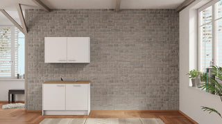 Cuisine de bureau nobilia Herrenberg 120 cm Blanc alpin mat Chêne Provence avec façade pour lave-vaisselle