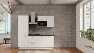 nobilia office kitchen Norderstedt 225 cm white matte concrete slate gray with refrigerator & dishwasher