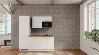 nobilia Cocina de oficina Offenbach 210 cm blanco alpino mate roble Provenza con frigorífico y lavavajillas