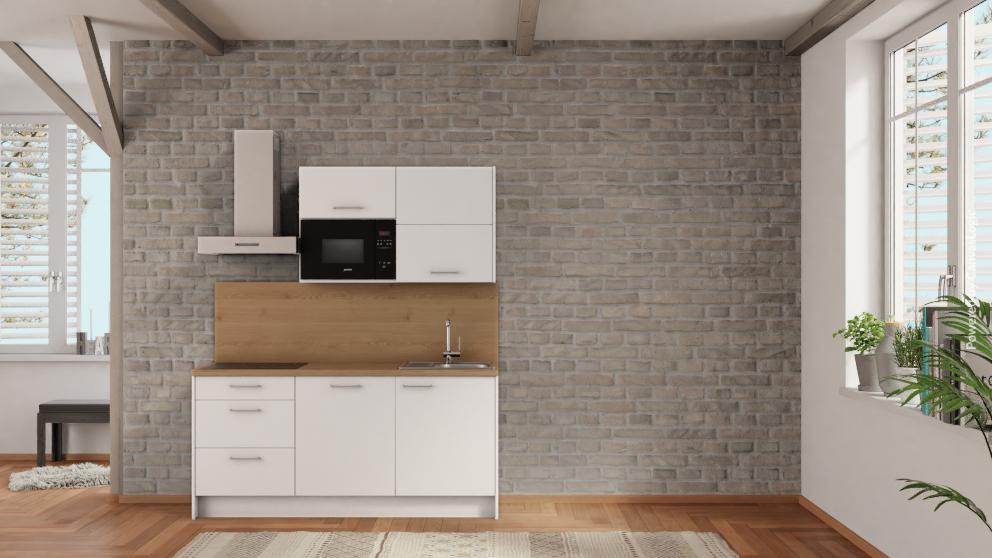 nobilia Jena Miniküche mit Spülmaschine 180 cm weiß matt Küchenzeile mit E-Geräten Eiche Provence