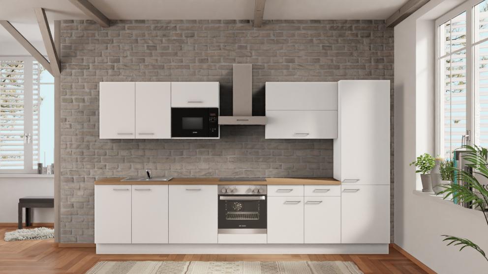 nobilia Komplettküche Kempen 360 cm Alpinweiß matt Eiche Provence mit Kühlschrank & Geschirspüler