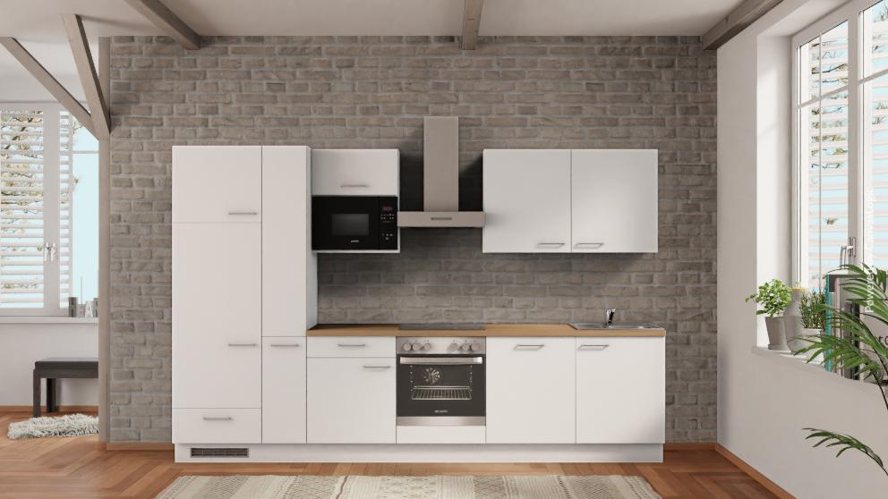nobilia Küchenblock Heidelberg 330 cm Weiß Eiche Provence mit Elektrogeräten