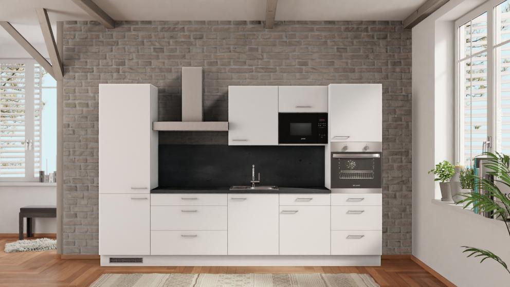 nobilia Küche Schweinfurt 330 cm Weiß matt Beton Schiefergrau komplette Einbauküche
