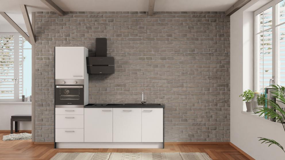nobilia Pantryküche Ratingen 225 cm Weiß matt Beton Schiefergrau komplett mit Kochfeld