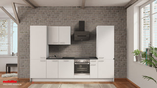 nobilia single kitchen Meerbusch 315 cm alpine white matte concrete slate gray with refrigerator & dishwasher