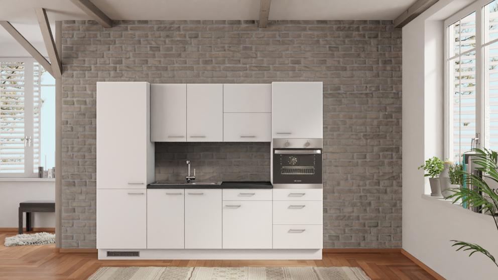 nobilia küche Ibbenbüren 270 cm Weiß matt angebot Beton Schiefergrau mit Kühlschrank &amp; Geschirspüler